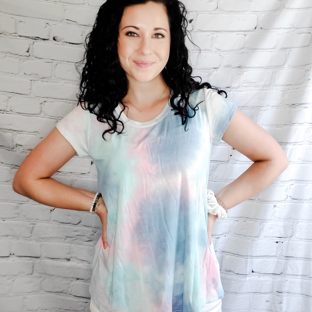 Tie-Dye Short Sleeve Tee in Pastel Blue & Pink